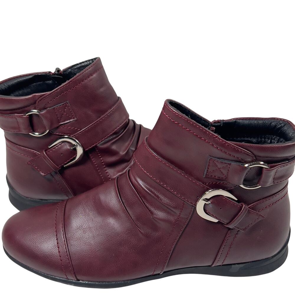 Wanderlust Mandy Burgundy Faux Leather Fur Lined Ankle Booties Size 10W Side Zip